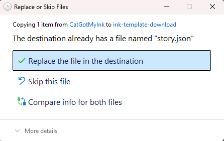 File explorer showing copy/paste, with "Replace" dialog