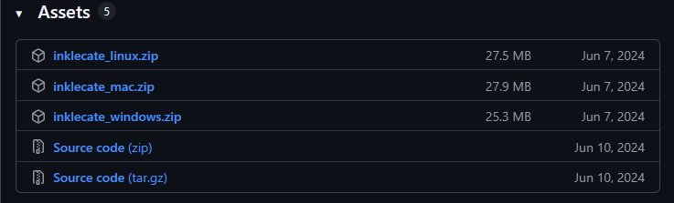 Ink releases page with inklecate downloads