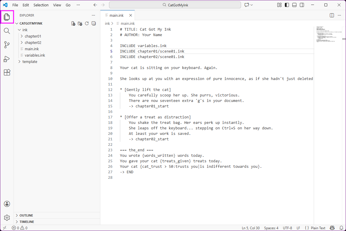 VS Code with open Ink project